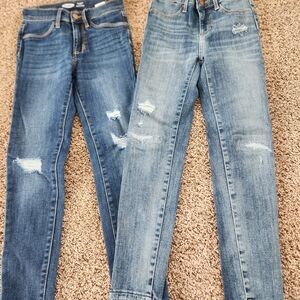 Old Navy Girls Distressed Skinny Jeans - Dark and Light Blue